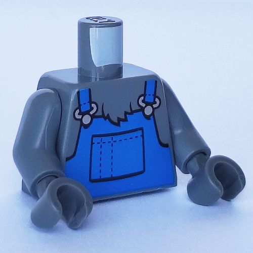 Torso Overalls, Blue with Pocket, over Fur print, Dark Bluish Gray Arms and Hands Dunkelblaugrau