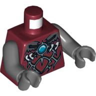 Torso Armor Vest with Silver Markings and Blue Round Jewel (Chi) Print, Dark Bluish Gray Arms and Hands Dunkelrot