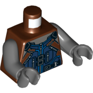 Torso Armor, Dark Blue Chestplate with Zipper and Pockets, Black Belt, Silver Buckles Print, Dark Bluish Gray Arms and Hands Reddish Brown