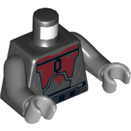 Torso Armor, Dark Red Plates, Tattered Print (Super Commando), Dark Bluish Gray Arms, Light Bluish Gray Hands Schwarz