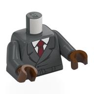 Torso, Coat, White Shirt, Dark Red Tie print, Dark Bluish Gray Arms, Reddish Brown Hands Dunkelblaugrau