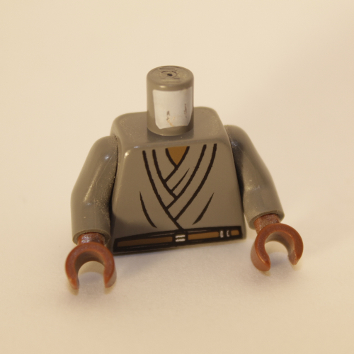 Torso Robe, Brown Belt Print (Mace Windu), Dark Bluish Gray Arms, Reddish Brown Hands Dark Bluish Gray