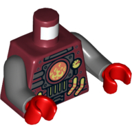 Torso Robot with Furnace, Gauge and Piping Print, Dark Bluish Gray Arms, Red Hands Dark Red