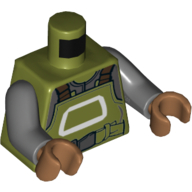 Torso Overalls, Work Belt and White Trapezoid Shape Print, Dark Bluish Gray Arms, Medium Nougat Hands Olive Green