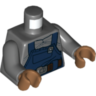 Torso Overalls, Dark Blue with Reddish Brown Belt with Buckle / Dark Blue Y Straps on Back Print (Ugnaught), Dark Bluish Gray Arms, Medium Nougat Hands Dark Bluish Gray