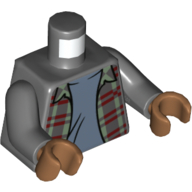 Torso Shirt, Sand Green and Dark Red Plaid, Open over Sand Blue Undershirt Print, Dark Bluish Gray Arms, Medium Nougat Hands Dunkelblaugrau