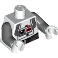 Torso Armor with Chest Panel with Buttons and Tubes Print (AT-AT Driver), Dark Bluish Gray Arms, White Hands Weiß