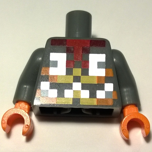 Torso Pixelated Orange, Yellow and Silver Armor Print, Dark Bluish Arms, Orange Hands Dunkelblaugrau