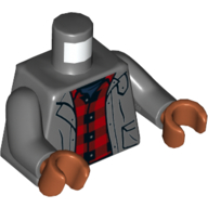 Torso Jacket, Open over Red Plaid Shirt Print, Dark Bluish Gray Arms, Dark Orange Hands Dunkelblaugrau