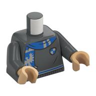Torso, Sweater, Blue/Silver Trim, Crest, Scarf with Raven print, Dark Bluish Gray Arms, Warm Tan Hands Dark Bluish Gray
