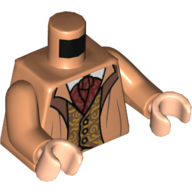 Torso Robe, Open over Vest with Gold Filigree, Dark Red Ascot Print, Nougat Arms, Light Nougat Hands Nougat