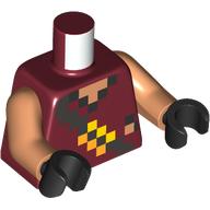 Torso Pixelated Silver Belt, Bright Light Orange and Yellow Buckle / Reddish Brown and Yellow Print, Nougat Arms, Black Hands Dunkelrot