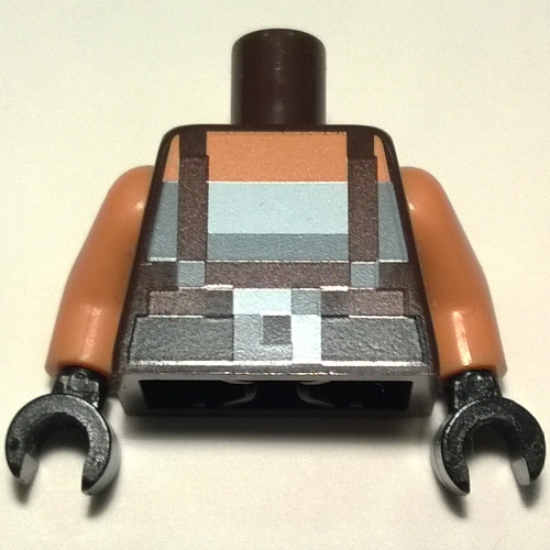 Torso Pixelated Dark Brown Suspenders over White Top and Black Belt with Buckle Print, Nougat Arms, Black Hands Dark Brown