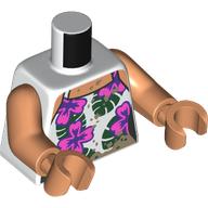 Torso, White Dress, Dark Pink/Dark Purple Flowers, Dark Green Leaves, Dark Tan Mud Stains print, Nougat Arms and Hands Weiß