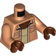 Torso Shirt with Pockets, Open over Tan Undershirt Print, Nougat Arms, Reddish Brown Hands Nougat