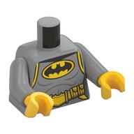 Torso, Batman Suit, Yellow/Black Logo, Utility Belt, Light Bluish Gray Arms, Yellow Hands Hellblaugrau