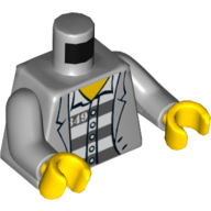 Torso Jacket over Prison Shirt with Buttons and Dark Gray Prison Stripes Print, Light Bluish Gray Arms, Yellow Hands Light Bluish Gray