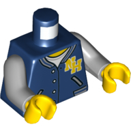 Torso Letterman Jacket with "NH" Logo, Pockets, White Shirt Print, Light Bluish Gray Arms, Yellow Hands Dark Blue