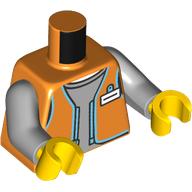 Torso, Orange Store Employee Jacket, Dark Azure Trim, Name Badge, Light Bluish Grey Shirt print Light Bluish Gray Arms, Yellow Hands Orange
