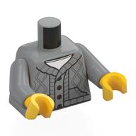 Torso Cardigan, Knitted with Buttons, White Undershirt Print, Light Bluish Gray Arms, Yellow Hands Hellblaugrau