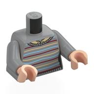 Torso Sweater with Bright Light Yellow, Dark Red, and Sand Blue Lines, Tan Shirt, Print, Light Bluish Gray Arms, Light Nougat Hands Hellblaugrau