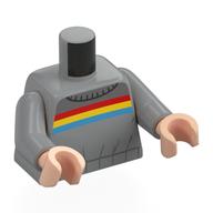 Torso Sweater, Red, Yellow, and Dark Azure Stripes print, Light Bluish Gray Arms, Light Nougat Hands Light Bluish Gray