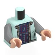 Torso, Jacket, Light Bluish Grey Trim, Dark Blue Shirt with Dark Red Decorations print, Light Bluish Gray Arms, Light Nougat Hands Hellaqua