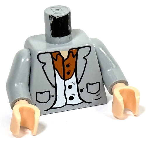 Torso Suit Jacket with Pockets, Vest and Brown Shirt Print, Light Bluish Gray Arms, Light Nougat Hands Hellblaugrau