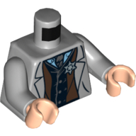 Torso Jacket with Vest, Star Badge and Dark Bluish Gray Tie Print, Light Bluish Gray Arms, Light Nougat Hands Hellblaugrau