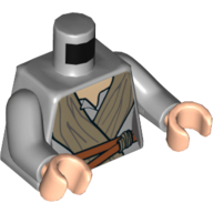 Torso Open Neck Shirt, Dark Tan Tied Robe, Dark Orange Belt Print, Light Bluish Gray Arms, Light Nougat Hands Hellblaugrau