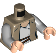 Torso Jacket, Open over White Tunic and Reddish Brown Rope Belt Print (Luke Skywalker), Light Bluish Gray Arms, Light Nougat Hands Dunkelbeige