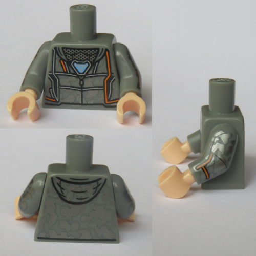 Torso Hoodie with Zipper and Blue Triangle (Arc Reactor) Print, Light Bluish Gray Arms, Light Nougat Hands Light Bluish Gray