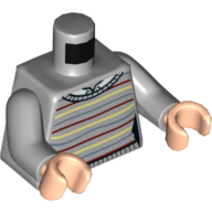 Torso Sweater with Bright Light Yellow, Dark Red, and Sand Blue Lines, White Shirt Print, Light Bluish Gray Arms, Light Nougat Hands Light Bluish Gray