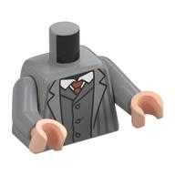 Torso Jacket, Dark Bluish Gray Pinstripes, Open over Dark Bluish Gray Vest, White Shirt, Dark Orange Tie print, Light Bluish Gray Arms, Light Nougat Hands Light Bluish Gray