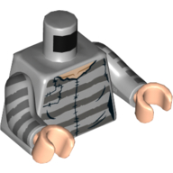 Torso Prison Shirt with Dark Bluish Grey Stripes Print, Light Bluish Gray Arms with Stripes Print, Light Nougat Hands Hellblaugrau