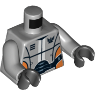 Torso Robot with Wide Black Belt and Orange Plates on Sides, with Galaxy Squad Logo Print, Light Bluish Gray Arms, Black Hands Hellblaugrau