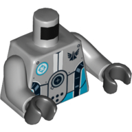 Torso Robot with Dark Azure and Black Piping and Galaxy Squad Logo Print, Light Bluish Gray Arms, Black Hands Hellblaugrau