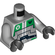 Torso Robot with Wide Black Belt and Bright Green Plates and Galaxy Squad Logo Print, Light Bluish Gray Arms, Black Hands Hellblaugrau