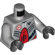 Torso Robot with Red and Black Plates, Galaxy Squad Logo / Radiator on Back Print, Light Bluish Gray Arms, Black Hands Hellblaugrau