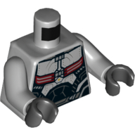 Torso Armor, Black, Dark Red and Silver with Backpack Print, Light Bluish Gray Arms, Black Hands Light Bluish Gray