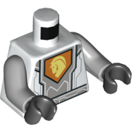 Torso Armor, Silver Circuits, Light Bluish Gray Panel, Orange Emblem, Yellow Horse Head Print, Light Bluish Gray Arms, Black Hands White