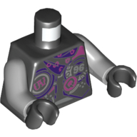 Torso Jacket with Dark Purple, Silver and Dark Pink Decorations, Dark Purple Scarf / Garmadon Head on Back Print (Ultra Violet), Light Bluish Gray Arms, Black Hands Black
