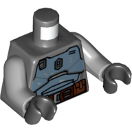 Torso Armor, Sand Blue Plates, Dark Brown Belt with Pouches Print, Light Bluish Gray Arms, Black Hands Dark Bluish Gray