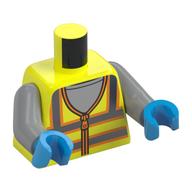 Torso Safety Vest with Reflective Crossed Stripes and Zipper, over Light Bluish Gray Shirt Print, Light Bluish Gray Arms, Dark Azure Hands Vibrant Yellow