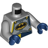 Torso Silver Armor Plates with Batman Logo in Gold Oval Print (Batman), Light Bluish Gray Arms, Dark Blue Hands Light Bluish Gray
