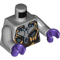 Torso Gold, Dark Brown and Silver Armor Print, Light Bluish Gray Arms, Dark Purple Hands Hellblaugrau