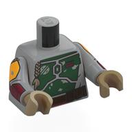 Torso Armor, Dark Green Panels, Dark Brown Belt, Braids print (Boba Fett), Light Bluish Gray Arms with Dark Red Panels Print and Hands Light Bluish Gray