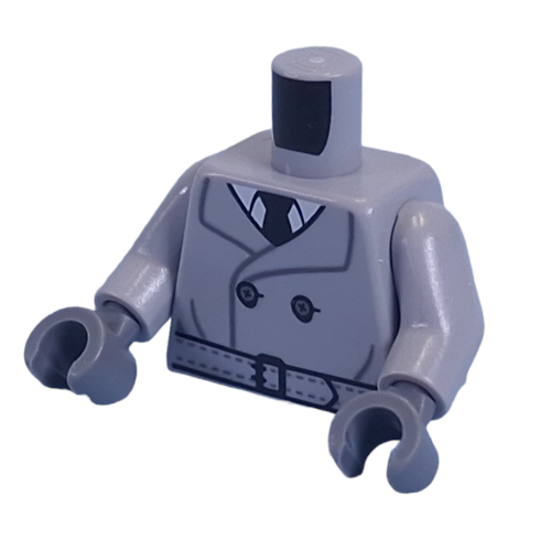 Torso, Trenchcoat, White Shirt, Dark Blue Tie print, Light Bluish Gray Arms, Dark Bluish Gray Hands Hellblaugrau