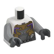 Torso, Dark Bluish Grey/Gold Armor Plating, Dark Purple Accents print, Light Bluish Gray Arms, Dark Bluish Gray Hands Weiß