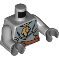 Torso Armor Breastplate with Gold Lion Head, Belt Front and Back Print, Light Bluish Gray Arms, Dark Bluish Gray Hands Light Bluish Gray